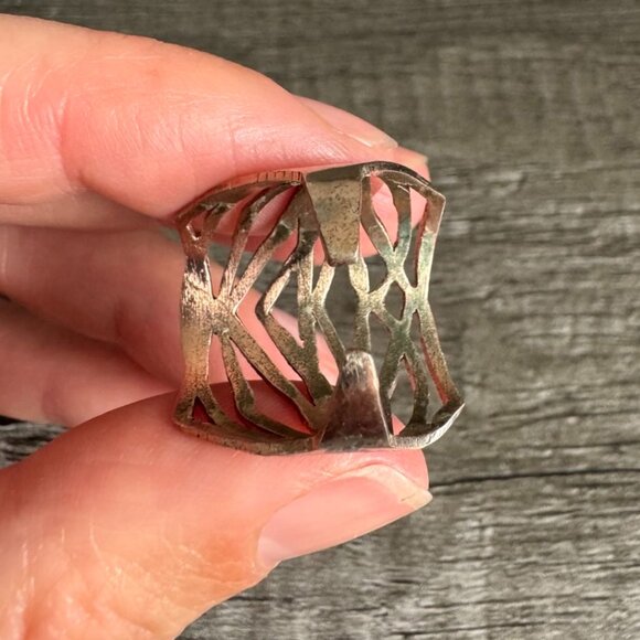 Y2K Boho Rose Gold-Tone Adjustable Statement Ring – Cutout Wide Band - Picture 13 of 16